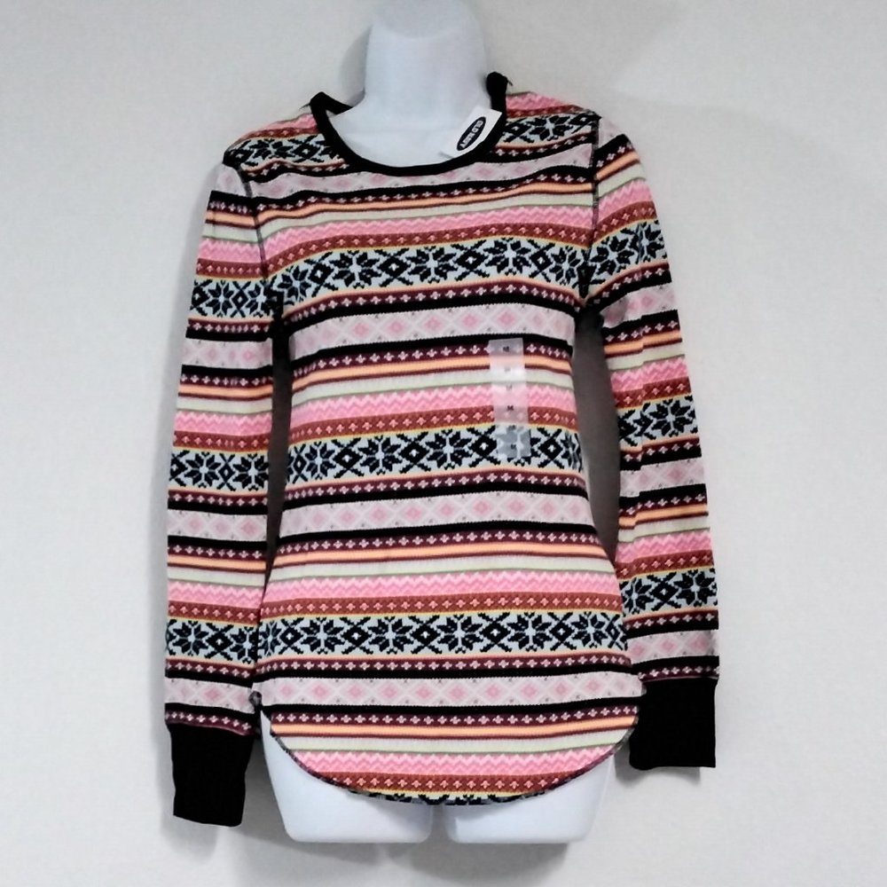 Old Navy Active Long Sleeve Striped Shirt Size M Medium Casual Boyfriend 007 - Picture 13 of 15